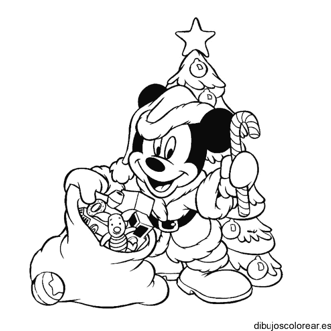 Dibujo de Mickey Mouse disfrazado de Santa Claus para colorear