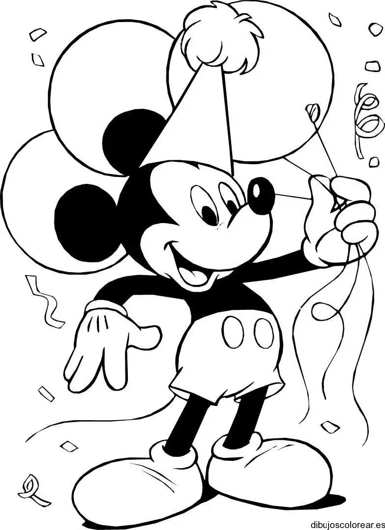 Dibujo de Mickey Mouse en cumpleaños para colorear