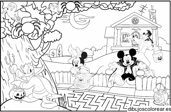 Dibujo de Mickey Mouse en noche de brujas para colorear