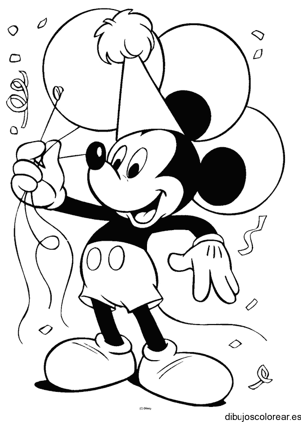 Dibujo de Mickey Mouse en su cumpleaños para colorear