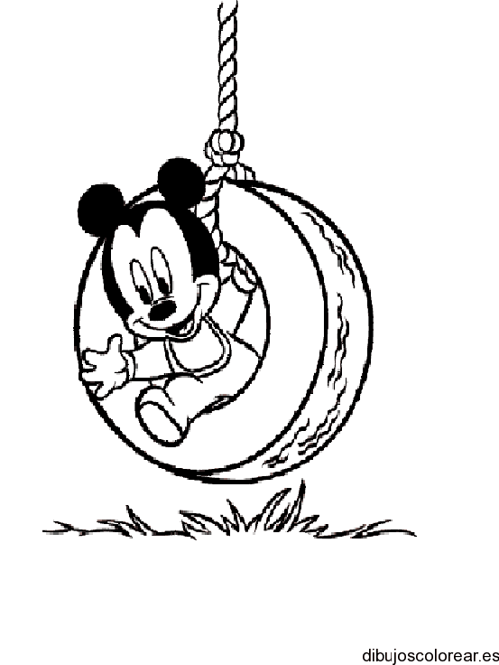 Dibujo de Mickey Mouse en un columpio para colorear