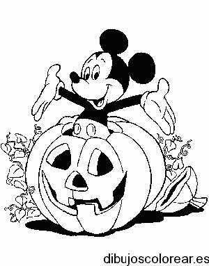 Dibujo de Mickey Mouse en una calabaza para colorear