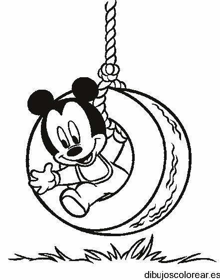 Dibujo de Mickey Mouse jugando al columpio para colorear