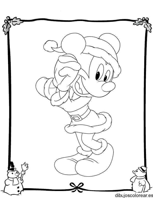 Dibujo de Mickey Mouse Navideño para colorear