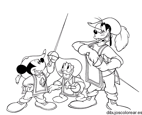 Dibujo de Mickey Mouse, Pato Donald y Tribilin para colorear