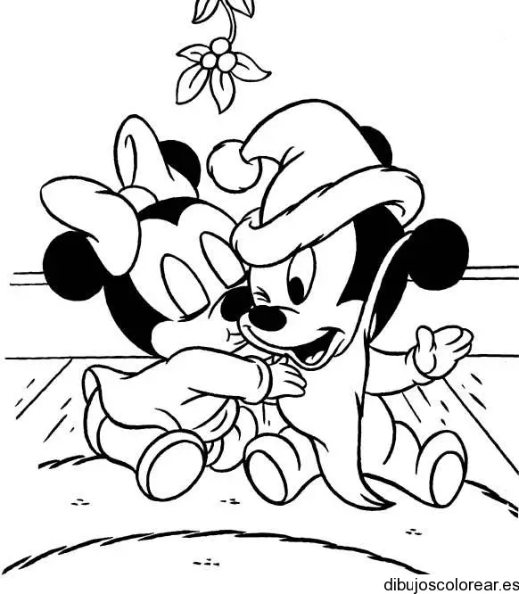Dibujo de Mickey Mouse y Minnie Mousé bebés para colorear