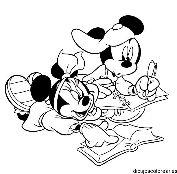 Dibujo de Mickey Mouse y Minnie pintando para colorear