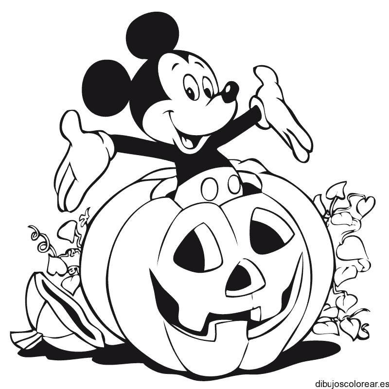 Dibujo de Mickey Mouse y una calabaza para colorear