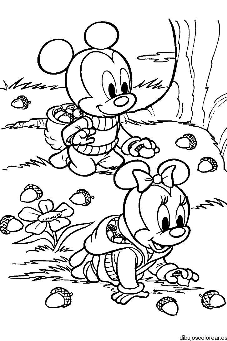 Dibujo de Mickey Mousse y Minnie Bebés para colorear