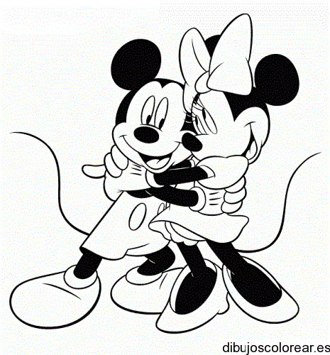 Dibujo de Mickey y Minnie abrazados para colorear