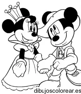 Dibujo de Mickey y Minnie de princesa para colorear