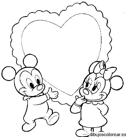 Dibujo de Mickey y Minnie en un corazón para colorear