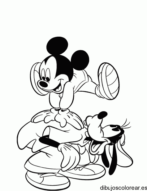 Dibujo de Mickey y Tribilin saltando para colorear