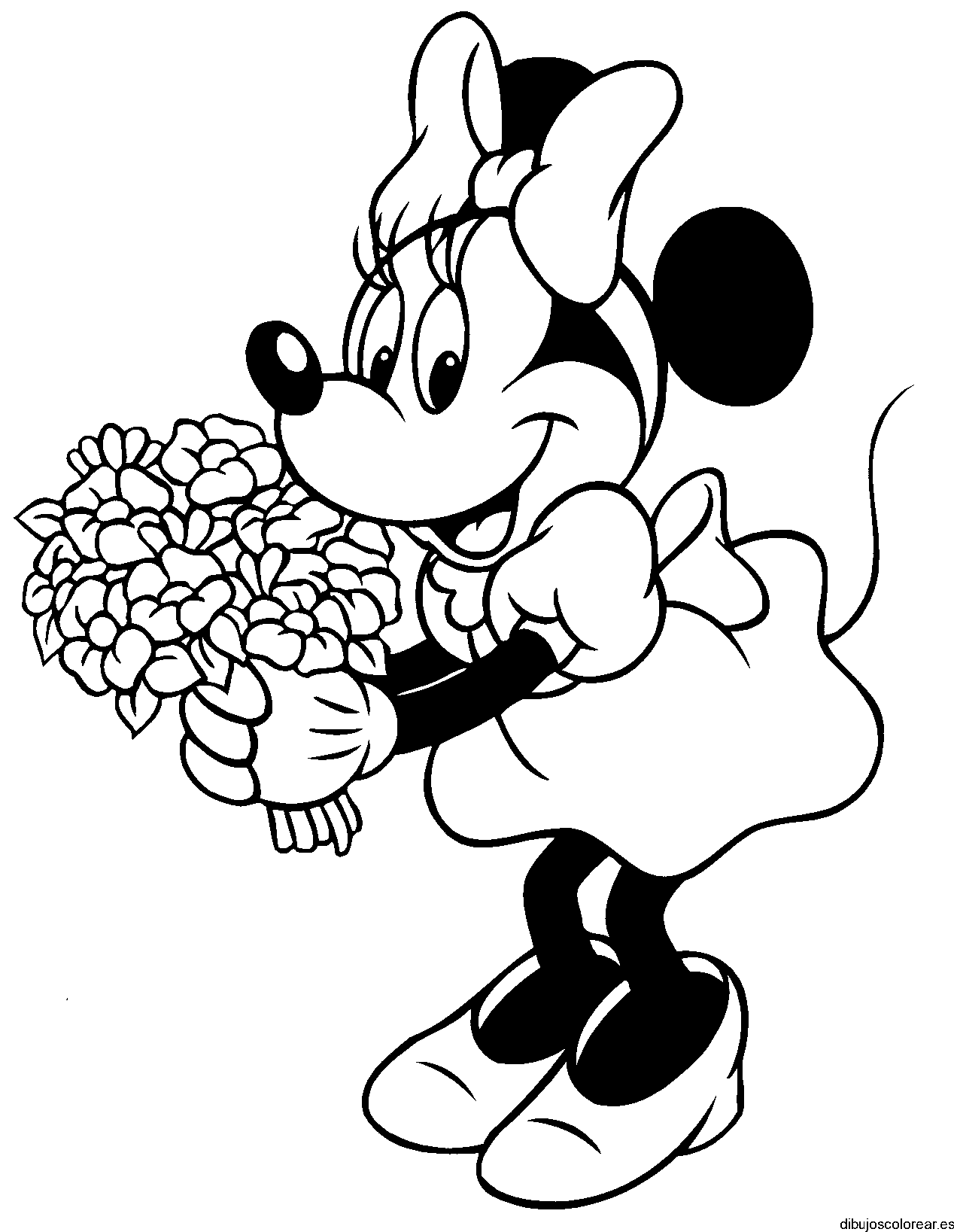 Dibujo de Minnie con flores para colorear