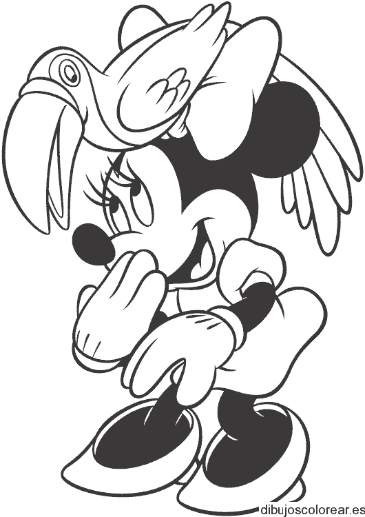 Dibujo de Minnie con un pelicano para colorear