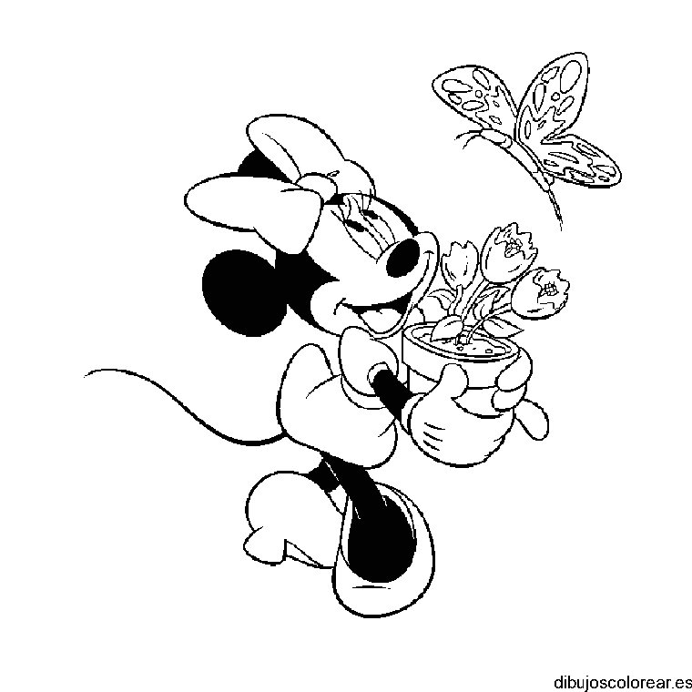 Dibujo de Minnie con una mariposa para colorear