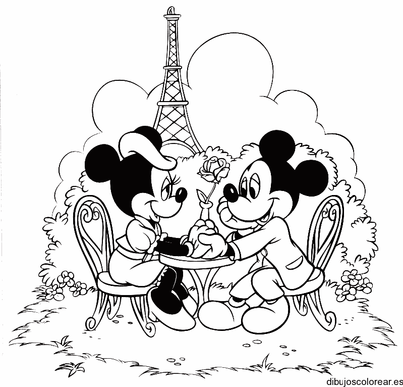 Dibujo de Minnie & Mickey Mouse en París para colorear