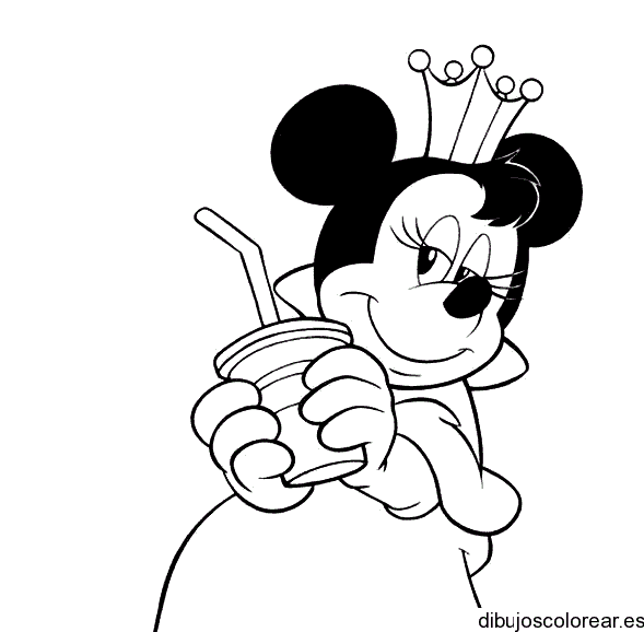 Dibujo de Minnie Mouse con una coronita para colorear