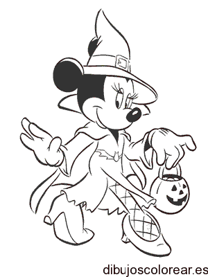 Dibujo de Minnie vestida de bruja para colorear
