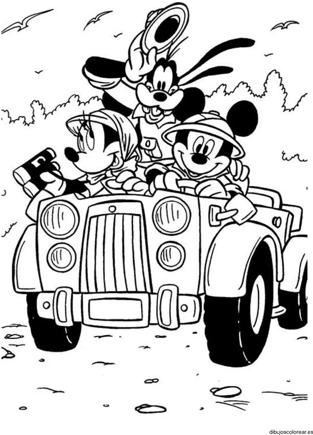 Dibujo de Minnie y Mickey en coche para colorear