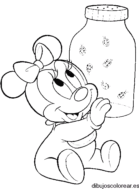 Dibujo de Minnie y una botella con insectos para colorear