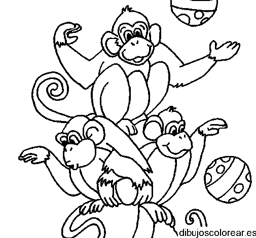 Dibujo de monos jugando a la pelota para colorear