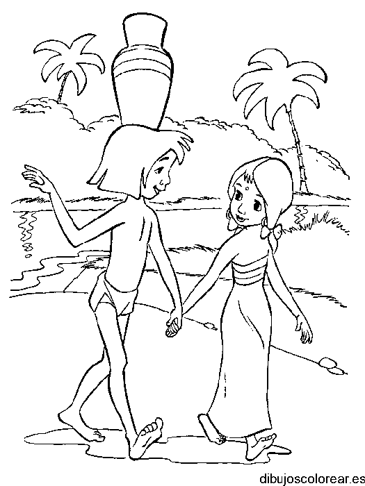 Dibujo de Mowgli de paseo para colorear