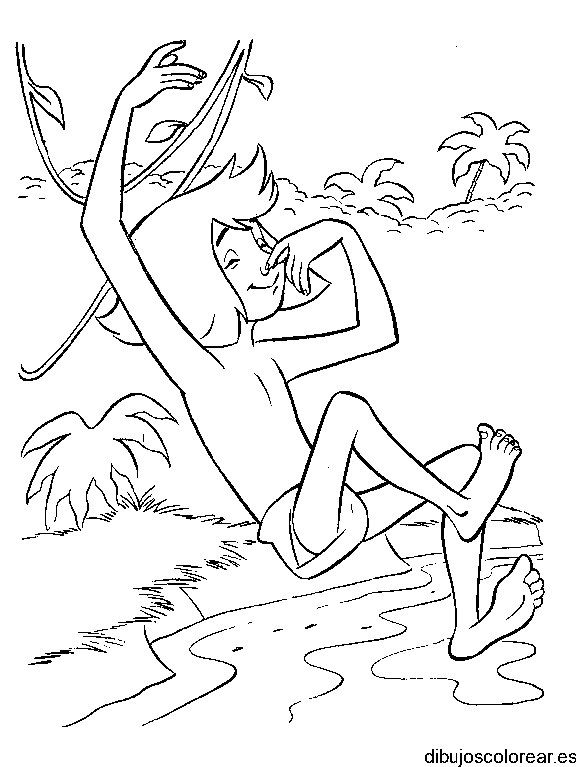 Dibujo de Mowgli en el río para colorear