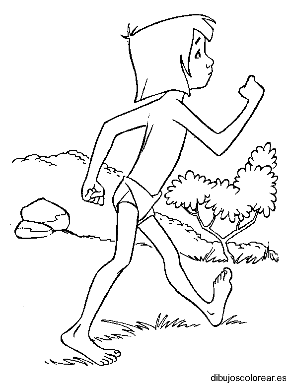 Dibujo de Mowgli en la selva para colorear