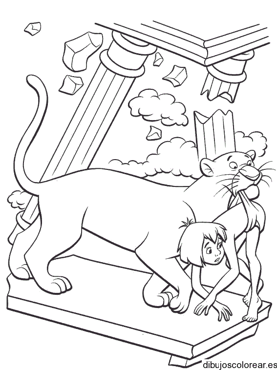 Dibujo de Mowgli y la pantera para colorear