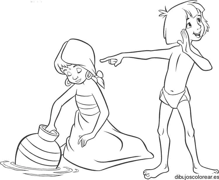 Dibujo de Mowgli y Shanti para colorear