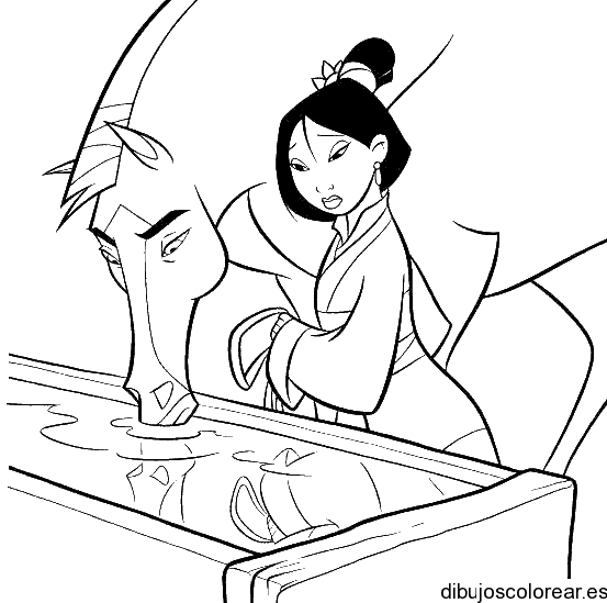 Dibujo de Mulan con un caballo para colorear