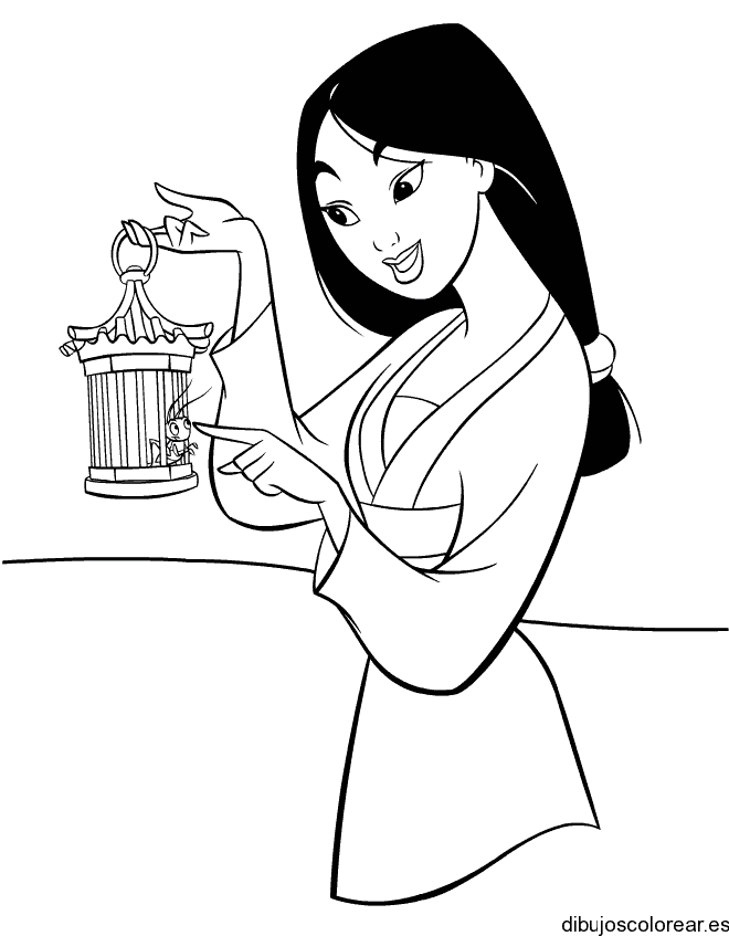 Dibujo de Mulán con un saltamontés para colorear