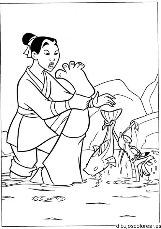 Dibujo de Mulán en el río para colorear