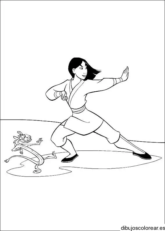 Dibujo de Mulán entrenando para colorear