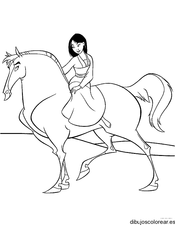 Dibujo de Mulán paseando a caballo para colorear