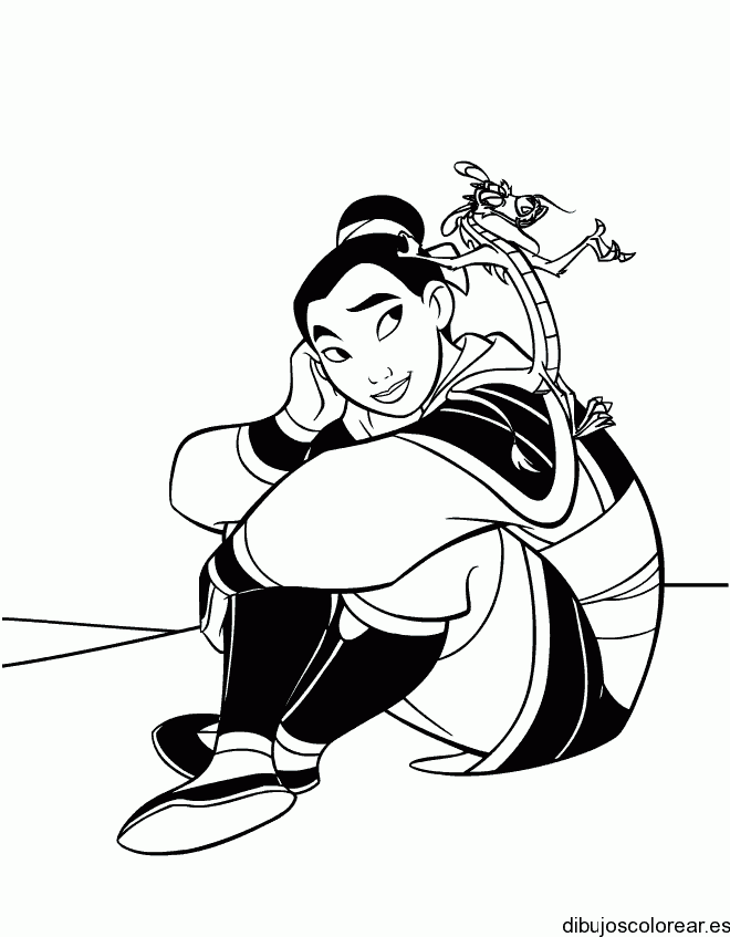 Dibujo de Mulan pensativa para colorear