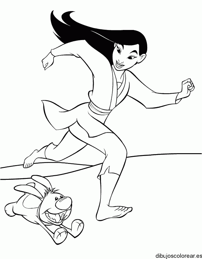 Dibujo de Mulan por el bosque para colorear