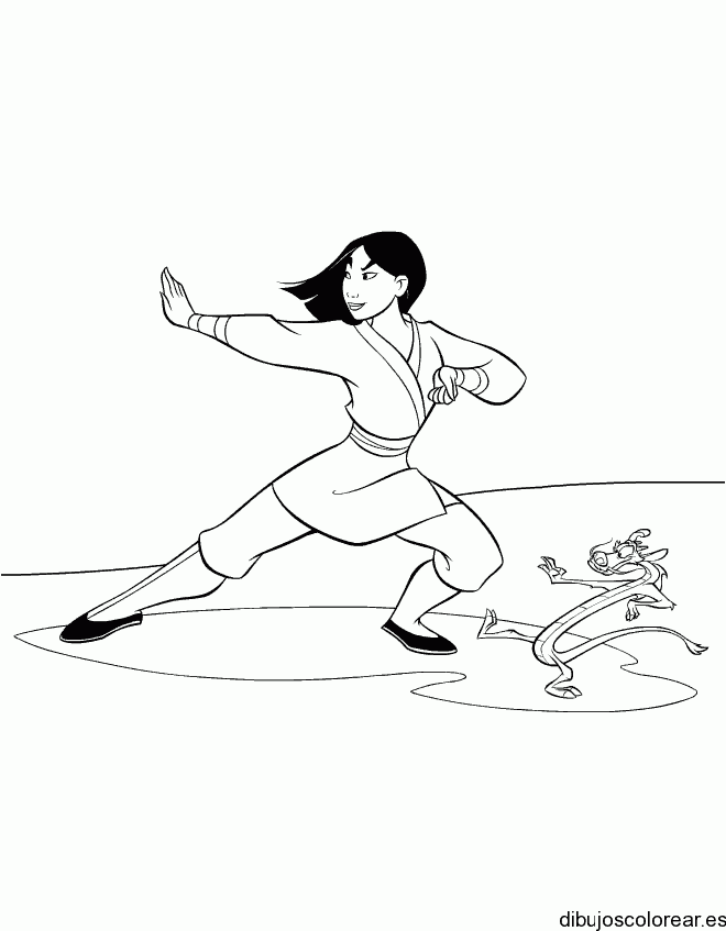 Dibujo de Mulan practicando para colorear