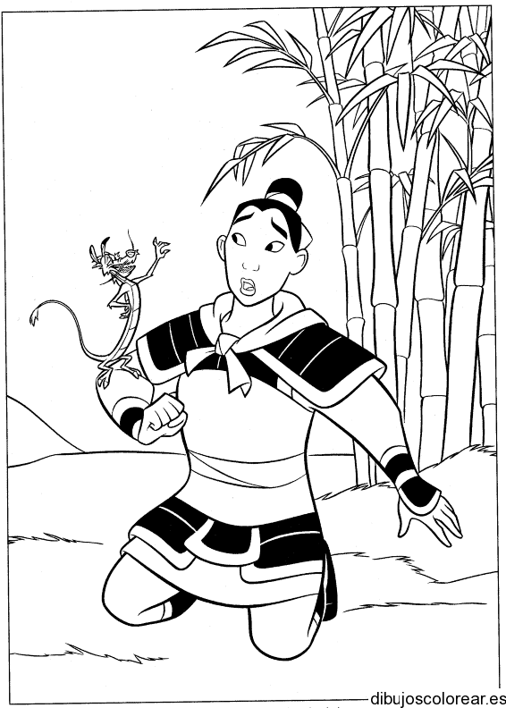 Dibujo de Mulan y Mushu para colorear