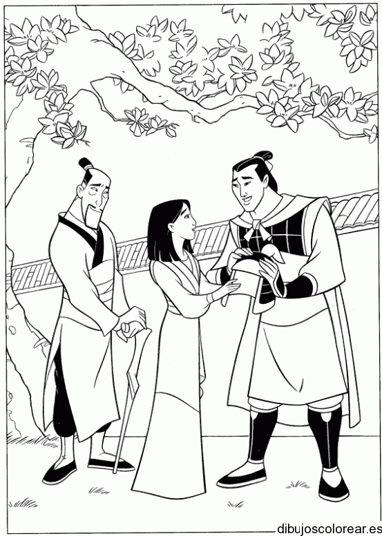 Dibujo de Mulan y Shang para colorear