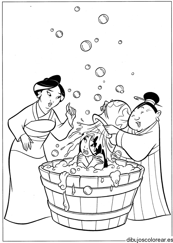 Dibujo de Mulan y sus tías para colorear