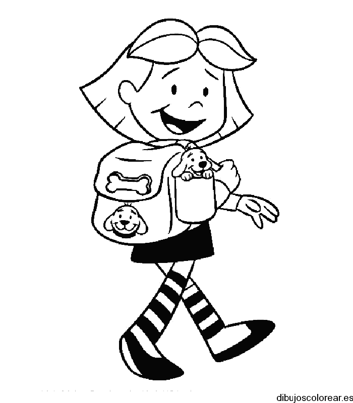 Dibujo de niña a la escuela para colorear