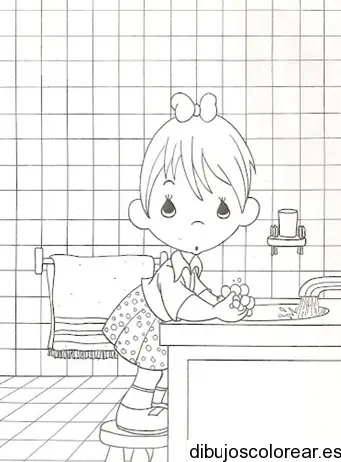 Dibujo de niña aseándose para colorear
