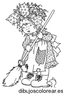 Dibujo de niña barriendo para colorear