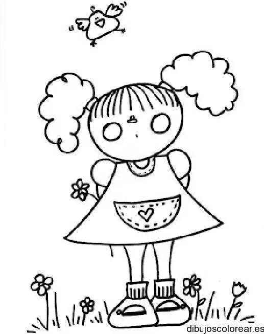 Dibujo de niña con coletas para colorear