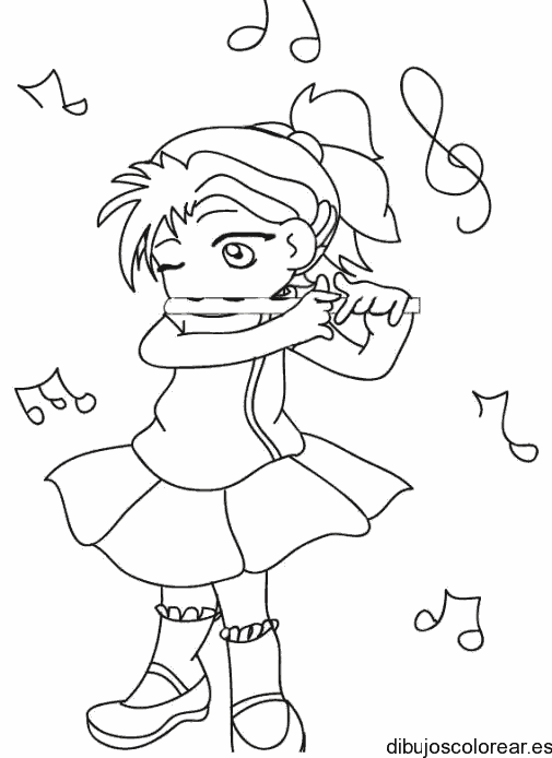 Dibujo de niña con flauta para colorear