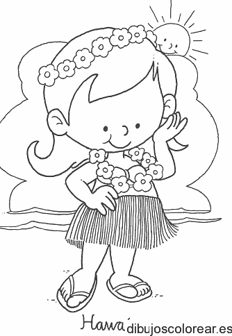 Dibujo de niña de Hawaii para colorear