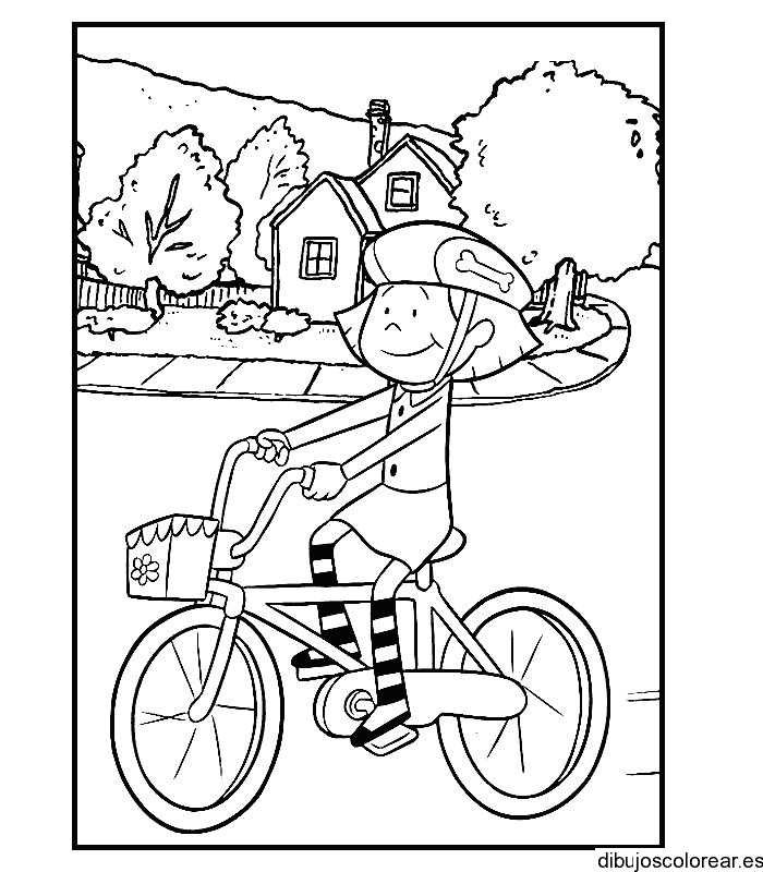 Dibujo de niña en bicicleta para colorear