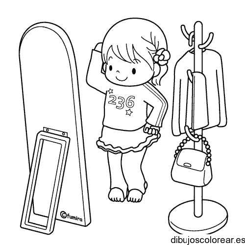 Dibujo de niña en el espejo para colorear